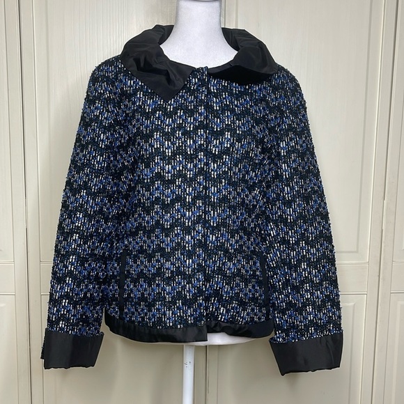 Doncaster Jackets & Blazers - DONCASTER Women’s Blue Tweed Jacket - Sz 14 Ruffle Collar Career